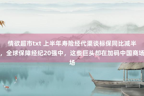 情欲超市txt 上半年寿险经代渠谈标保同比减半，全球保障经纪20强中，这些巨头却在加码中国商场