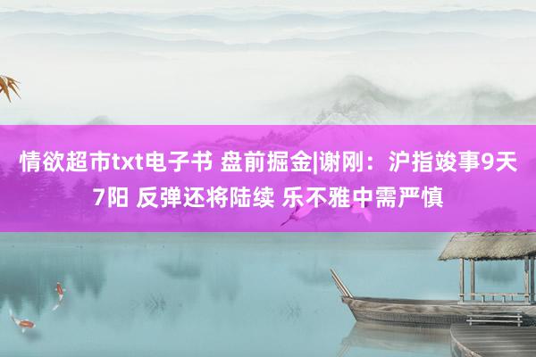 情欲超市txt电子书 盘前掘金|谢刚：沪指竣事9天7阳 反弹还将陆续 乐不雅中需严慎