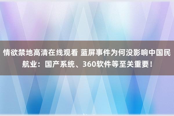 情欲禁地高清在线观看 蓝屏事件为何没影响中国民航业：国产系统、360软件等至关重要！