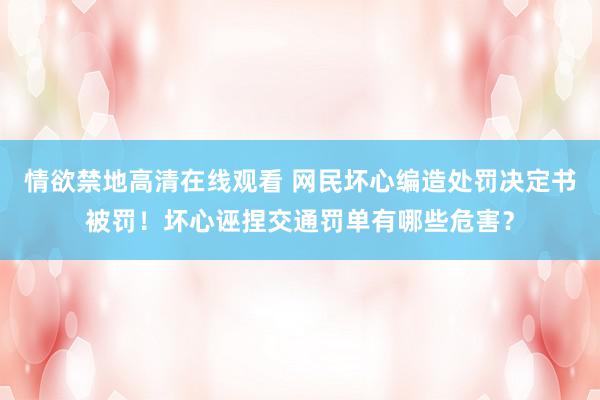 情欲禁地高清在线观看 网民坏心编造处罚决定书被罚！坏心诬捏交通罚单有哪些危害？